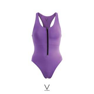 SS2023 PURPLE FRONT ZIP SWIMMING SUIT ชุดยว่ายน้ำ ใส่ว่ายน้ำ มีฟองน้ำในตัวผ้าหนา กัน UV UPF 50+