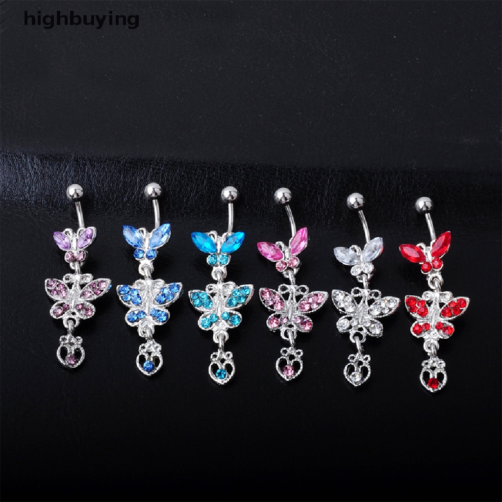 [highbuying] แหวนเหล็กผ่าตัด จิวสะดือ สะดือ ท้อง ผีเสื้อ ดอกไม้ คริสตัล สะดือ แหวนแฟชั่น ร่างกาย หน้าท้อง บาร์ ร่างกาย เครื่องประดับ ใหม่ พร้อมส่ง