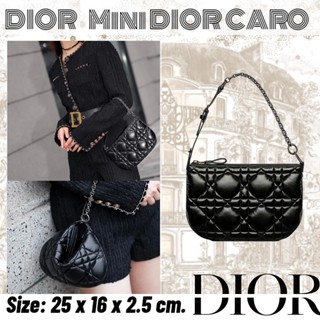 ดิออร์   DIOR  Mini DIOR CARO Tulip Bag/สไตล์ล่าสุด/กระเป๋าสุภาพสตรี/รับประกันของแท้