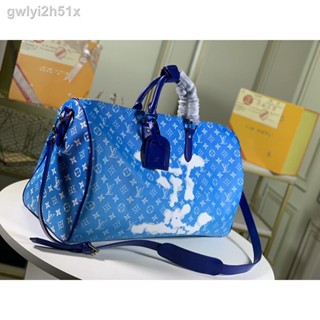 ▣○[With Box] Lv 2022 Sea Blue Large-Capacity Short-Distance Travel Business Bag Fashion One-Shoulder Cross-Body Mens Sm