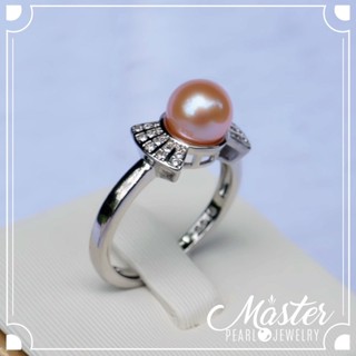 Master Pearl แหวนไข่มุกแท้ รูปโบว์ มุก8mm เกรดพรีเมี่ยม