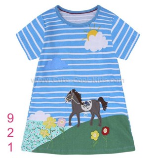 TSG-921 เสื้อยืดเด็กผู้หญิงสีฟ้า ลายม้า Size-120 (5-6Y)