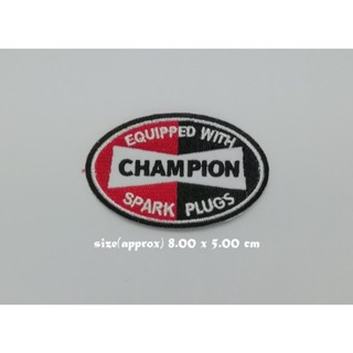 champion spark plugs ตัวรีดติดเสื้อ แจ๊คเก็ต อาร์ม  ยีนส์ Hipster Embroidered Iron on Patch  DIY