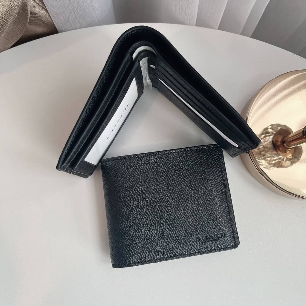 🎀 (สด-ผ่อน) C6331 กระเป๋าสตางค์ใบสั้น สีดำมีไส้ COMPACT ID WALLET IN SPORT CALF LEATHER