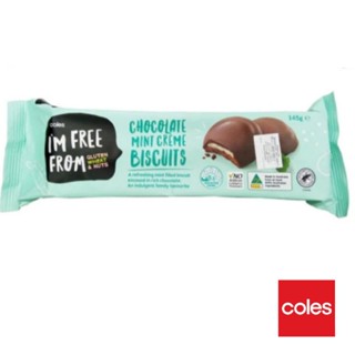 Coles 🇦🇺chocolate mint cream biscuits 145g.ช็อคโกแลตมินท์ครีมบิสกิตสอดไส้ครีมกลิ่น มินท์