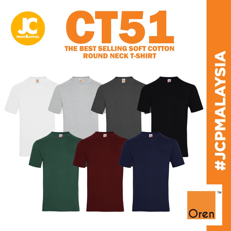 JCP x ORN SPORT เสื้อยืดผ้าฝ้ายเนื้อนุ่ม CT51 Unisex ผู้ใหญ่ผู้ชายธรรมดาคอกลม Tee Baju Gonsang - Gro