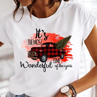 เสื้อยืดคริสต์มาส Women men top Its The Most Wonderful   Snowflake Deer  Tshirt  Merry Christmas Tees xmas