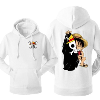 [Fashion Hoodie] เสื้อกันหนาวมีฮู้ด ผ้าฝ้าย แบบนิ่ม ลายโลโก้อนิเมะ One Piece Luffy สไตล์ญี่ปุ่น สําหรับผู้ชาย