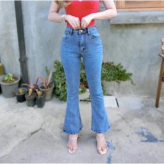 Cc jeans 234 กางเกงยีนส์ผู้หญิง ทรงขาม้าเล็ก เอวสูง ฟอกสีเซอร์