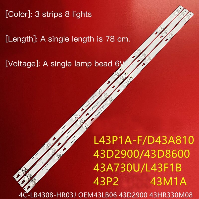 3 ชิ้น/เซ็ต Backlight ชุด 43 นิ้ว TCL LED43P21 LED43P21US TV Backlight strip plug and play