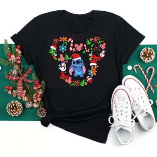 Mickey Mouse Stitch เสื้อใหม่ปี Merry Christmas เสื้อผ้าตลก Stitch Disney T เสื้อแฟชั่นสำหรับผู้หญิงหญิงสบายๆเสื 471