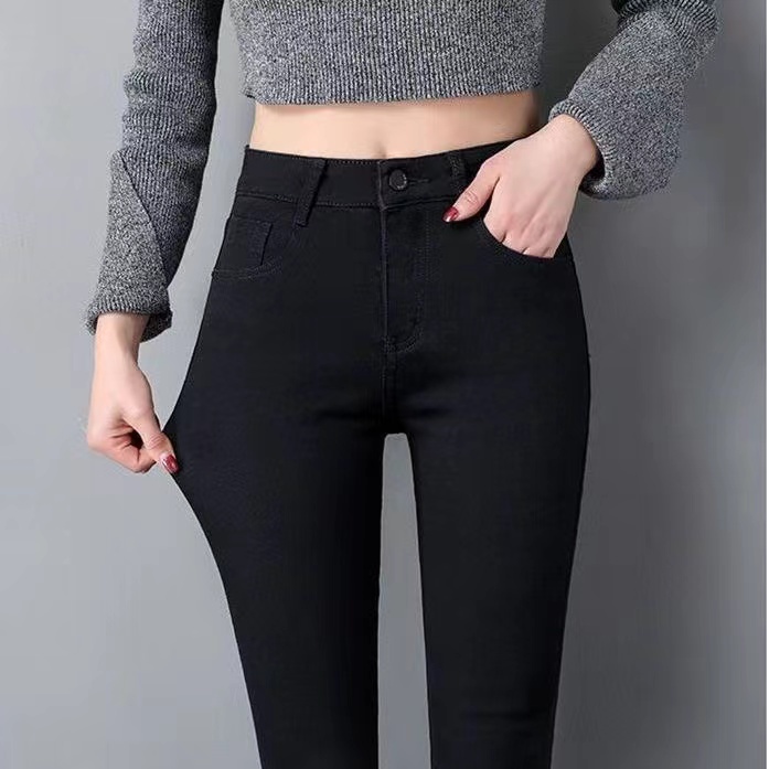 129 บาท Light Fashion  [S-2XL] กางเกงยีนส์ผู้หญิง เอวสูง ทรงเดฟยืด สีดำ กางเกงใส่ทำงาน กางเกงผู้หญิง Women Clothes