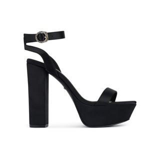 SHU RISING STARS 4.5" DGB ANKLE STRAP WITH CHUNKY HEELS BLACK SATIN