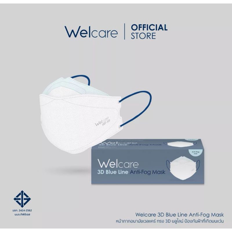[แบ่งขาย 1 ชิ้น] Welcare 3D บลูไลน์ ป้องกันฝ้าที่เกิดบนแว่น Blue Line Anti-Fog Mask