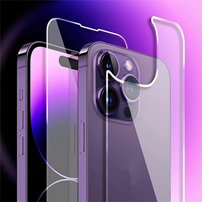 ฟิล์มกันรอยกระจกนิรภัยด้านหน้าและด้านหลังสำหรับ IPhone ชุด 2-in-1 สำหรับ IPhone 15 14 13 12 11 Pro XS Max 13 Mini 8 7 6 6S Plus X XR SE 2020 2022