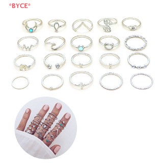 Byce&gt; 20 ชิ้น / เซต สีเงิน ช้าง ใบไม้ คลื่น ดวงจันทร์ คริสตัล เรขาคณิต แหวนข้อต่อ ชุดผู้หญิง งานแต่งงาน เครื่องประดับ อุปกรณ์ใหม่