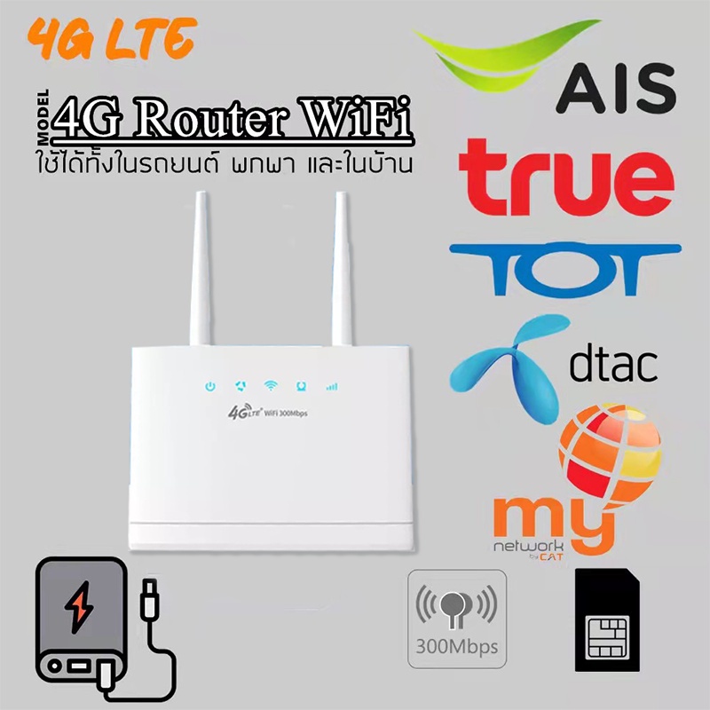เราเตอร์ ใส่ซิม 4G Router WiFi 300 Mbps Wireless 4G LTE Router sim Router รองรับทุกเครือข่ายในไทย เราเตอร์ใส่ซิม พร้อมส่