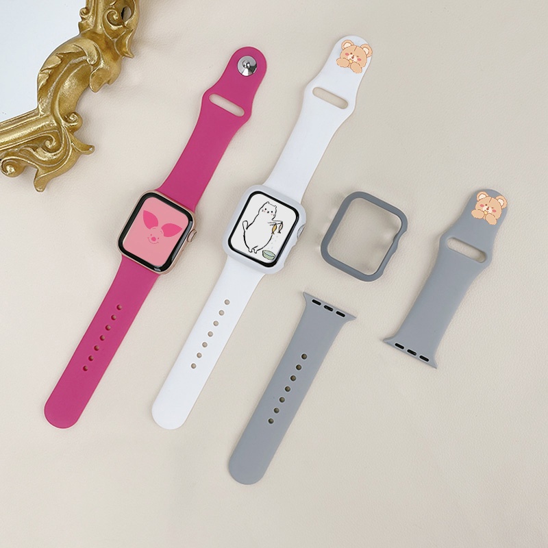 สายนาฬิกาข้อมือซิลิโคน พร้อมเคส สําหรับ watch strap Series 8 7 6 SE 5 4 41 มม. 45 มม. 44 มม. 40 มม. 42 มม. 38 มม. 41 มม. 45 มม. iwatch Ultra 49 มม.