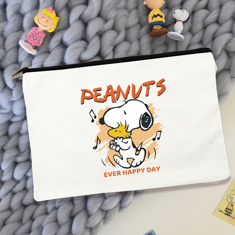 กระเป๋าเครื่องเขียน กระเป๋าดินสอ ผ้าแคนวาส แต่งซิป ลายการ์ตูน Snoopy น่ารัก ขนาดใหญ่ จุของได้เยอะ เหมาะกับของขวัญ สไตล์เกาหลี สําหรับเด็ก