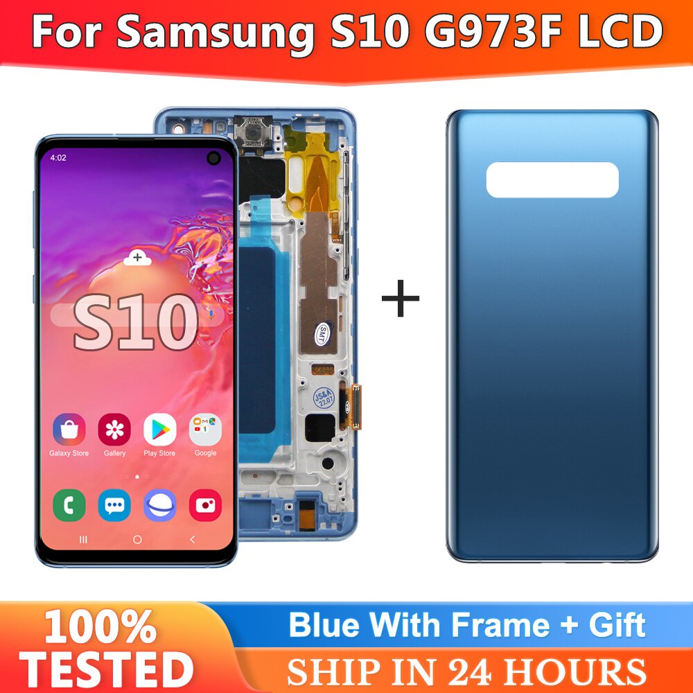 คุณภาพสูงสําหรับ Samsung Galaxy S10 SM-G973F SM-G973U SM-G973W จอแสดงผล LCD Touch Screen Digitizer ส