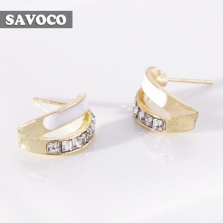 Savoco ต่างหูสตั๊ด โลหะผสม ทรงเรขาคณิต ประดับพลอยเทียม สไตล์เรโทร เรียบง่าย เครื่องประดับแฟชั่น สําหรับผู้หญิง SE034