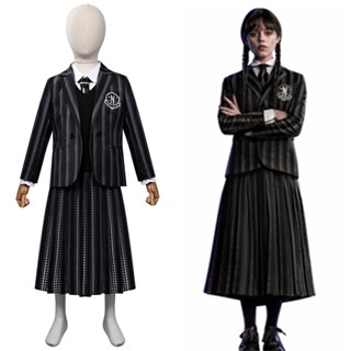 ชุดเครื่องแบบนักเรียน The Addams Family Wednesday Adams สําหรับเด็ก