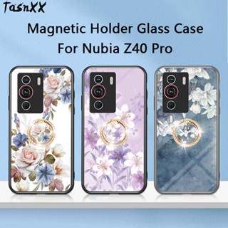 เคสโทรศัพท์มือถือกระจกนิรภัย 9H แบบบางพิเศษ พร้อมแหวนแม่เหล็ก สําหรับ ZTE Nubia Z40 Pro 6.67 นิ้ว