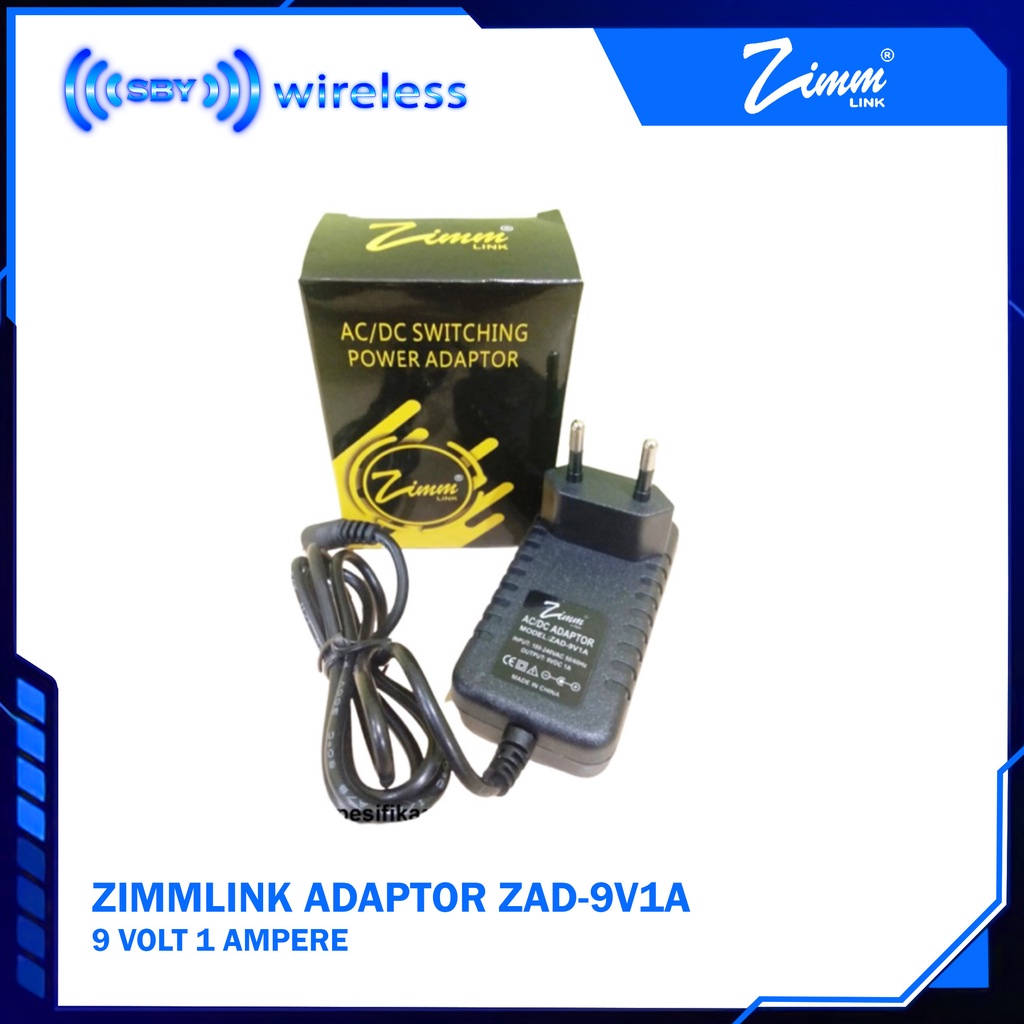 9V 1A ZAD-9V1A ZIMMLINK 9VOLT 1AMPERE ADAPTER