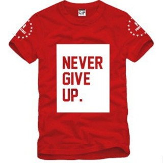 เสื้อยืดครอป เสื้อยืดผ้าฝ้าย 100% พิมพ์ลาย Never Give Up โอเวอร์ไซซ์ ของขวัญคริสต์มาส สําหรับผู้ชาย XS-6