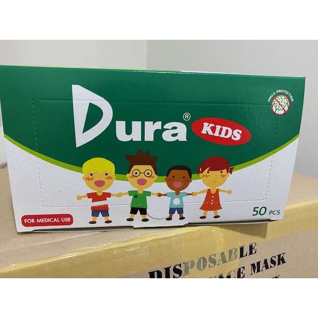 หน้ากากอนามัย เด็ก 3 ชั้น ลายการ์ตูน 1กล่องมี 50ชิ้น 2ยี่ห้อ MEDIMASK / DURA  มี2แบบเด็กอายุ1-6ปี/ 7-12 ปี กันฝุ่น
