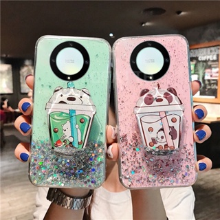 ใหม่ เคสโทรศัพท์มือถือแบบนิ่ม ใส มีทรายไหล ลายดาว ท้องฟ้ากลางคืน หมีน่ารัก พร้อมที่ตั้งวาง แฟชั่น สําหรับ Huawei HONOR X9a 5G X9 5G 4G X8 X7 HONOR X9a HonorX9A 2023