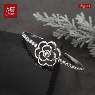 MT กำไลข้อมือเงินแท้ ลายดอกไม้  ตกแต่งก้านกำไล สวยงาม ข้อมือ 17, 18, 19 ซม. Solid 925 Sterling Silver Bangle (sbg443) MT Jewelry มณีธารา