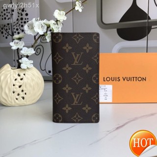 ♠▫¤【Free Shipping】Cowhide 【With box】 Lvˉ2022 black Fold Long Wallet for men Unique interval design of suit clip, banknot