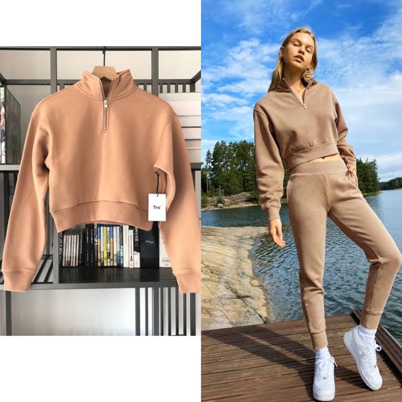 รุ่นนี้มีไม่มากน้า Tna Cozy Fleece Perfect 1/4 Zip Sweatshirt เสื้อสเวตเตอร์แต่งซิปคอปกตั้ง