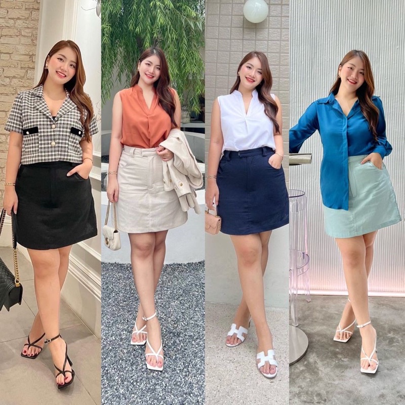 กระโปรงทรงเอ สาวอวบใส่แล้วผอม ไซซ์ M-10XL ซับในกางเกง รุ่น Amy Slim
