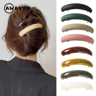 Awaytr กิ๊บติดผมหางม้า รูปโค้ง สีพื้น สไตล์เกาหลี แฟชั่นฤดูใบไม้ผลิ สําหรับผู้หญิง