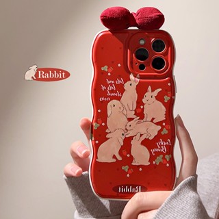 เคสโทรศัพท์มือถือ ลายกระต่ายปีใหม่ สีแดง สําหรับ Apple Iphone 13 12 14promax 12 11 Fe4