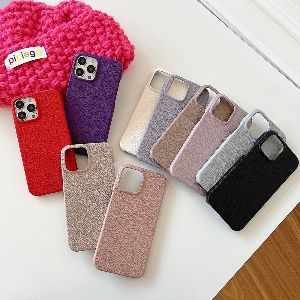 ซองหนังลิ้นจี่สําหรับ iPhone 13 14 12 11 Pro Max ด้านล่างที่ว่างเปล่าสําหรับ Charing 10 สี Hard ฝาครอบกันกระแทก