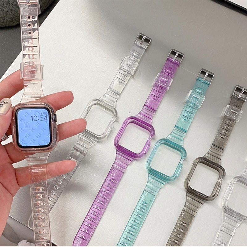 (Fast Shipping) สายนาฬิกาซิลิโคนใส iwatch 9/8/SE/7/6/5/4/3/2/1 สายนาฬิกาซิลิโคน 45mm.42mm.44mm.40mm.38mm.41mm