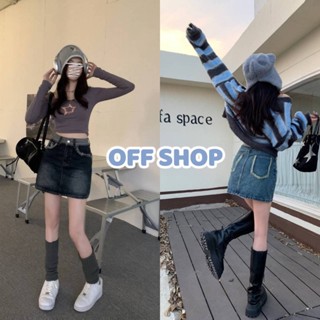 OFF SHOP พร้อมส่ง (OFF-9228) กระโปรงยีนส์ เอวสูง ทรงเอ มีกางเกงซับในใส่สบายเท่สุดๆ-NZ