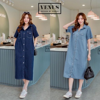 Jeans MaxiDress แม๊กซี่เดรสผ้ายีนเนื้อดี แต่งกระดุมเรียงหน้า แต่งกระเป๋าด้านข้าง งานเก๋มากๆนะทรงปล่อยคะใส่สบายสุดไปเลย