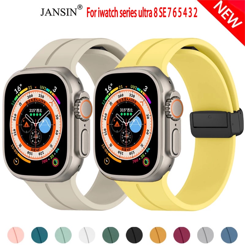 jansin สาย applewatch series 8 7 magnetic สายนาฬิกาข้อมือ ซิลิโคนนิ่ม กันน้ํา สําหรับ iWatch Series Ultra 8 7 6 5 4 3 SE 49มม 45มม 44มม 41มม 42มม
