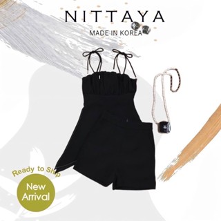 [Size M] ป้าย Nittaya เซ็ทเสื้อดำสายผูกชายเฉียง+กางเกงขาสั้น