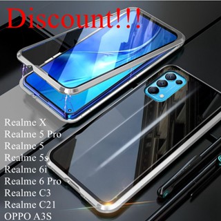 เคส Realme 5i 5s 6i OPPO R17 OPPO Reno Reno Z K3/Realme X A5 A3S เคสโลหะแม่เหล็ก 360 สองด้าน กระจกนิรภัยด้านหลัง เคสแข็ง