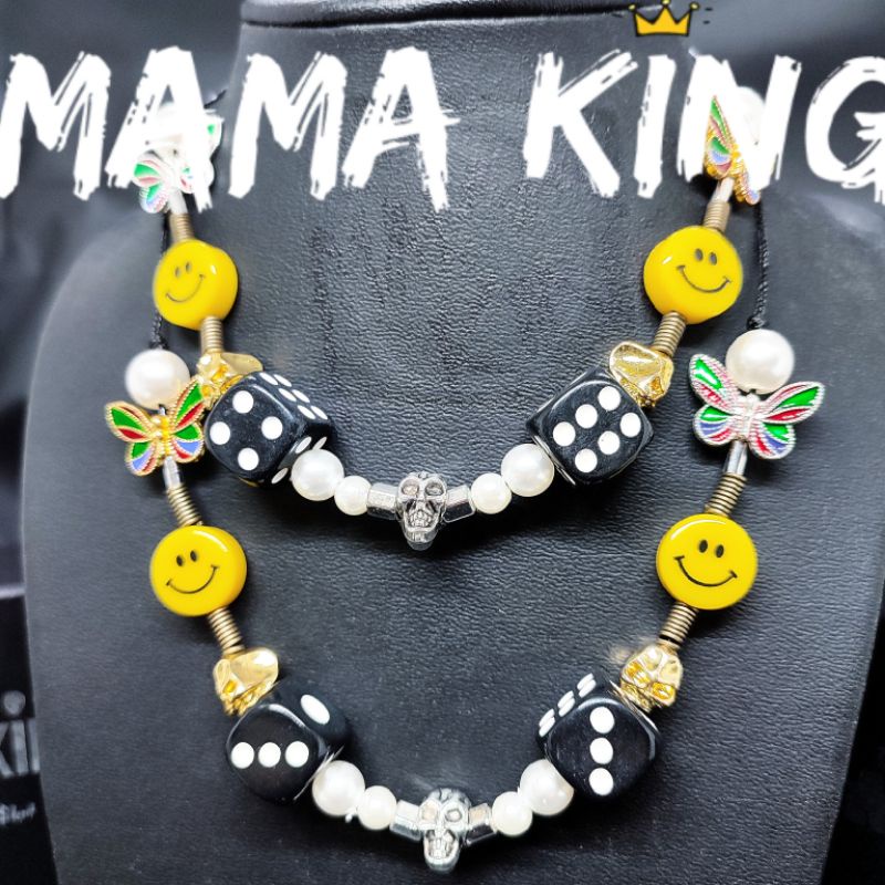 ASAP สร้อยคอหน้ายิ้ม MAMA KING TITAN NECKLACE DICE GOLD SMILE FACE NECKLACE