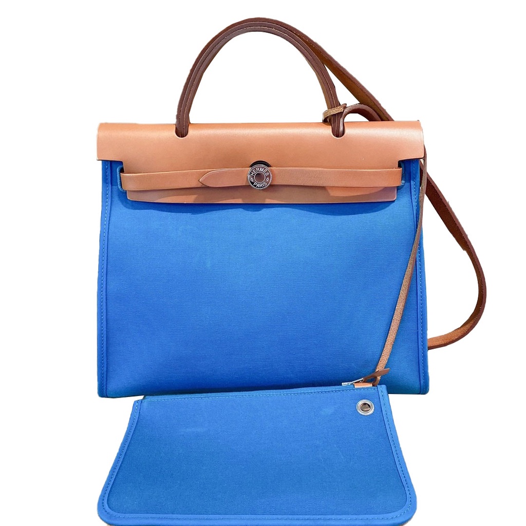 ✈Hermes Hermes Hermes Herbog Bag กระเป๋าถือผู้หญิงสะพายไหล่สีน้ำเงินของแท้