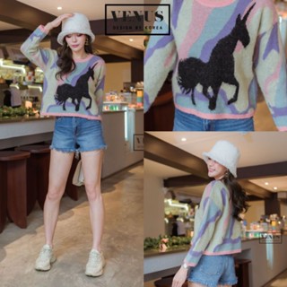 Pony Knitting เสื้อแขนยาวผ้าทอนุ่ม ทอลายน้องม้ายูนิคอน งานน่ารักมากๆนะคะ แม๊ทกับกางเกงขาสั้นก็สวยคะ