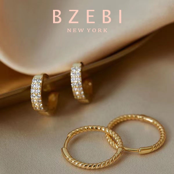 BZEBI ต่างหูแฟชั่น ห่วงเงินแท้ ห่วง เงิน ติดหู ตุ้มหู เพชร มินิมอล เงินแท้ earring 18k เครื่องประดับ สําหรับผู้หญิง 626e