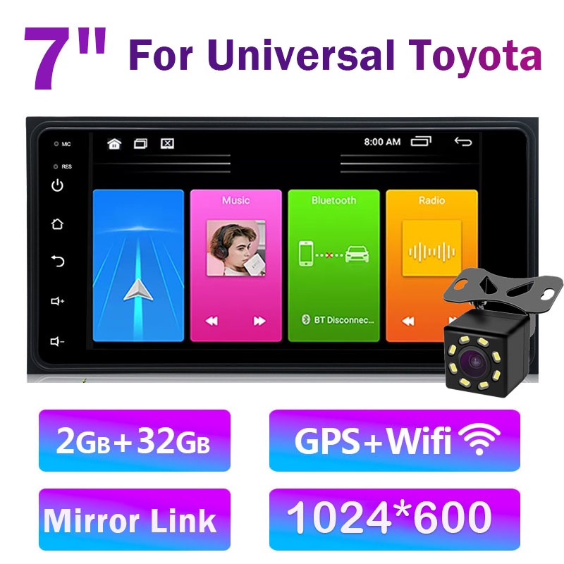 เครื่องเล่นมัลติมีเดียร์ GPS Wifi วิทยุออโต้ บลูทูธ 2+32G 7 นิ้ว Android 2 Din สําหรับ Toyota
