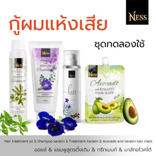 Ness เซ็ททดลอง แชมพู100ml ทรีทเม้นท์100ml ออยล์30ml มาส์ก 1ซอง